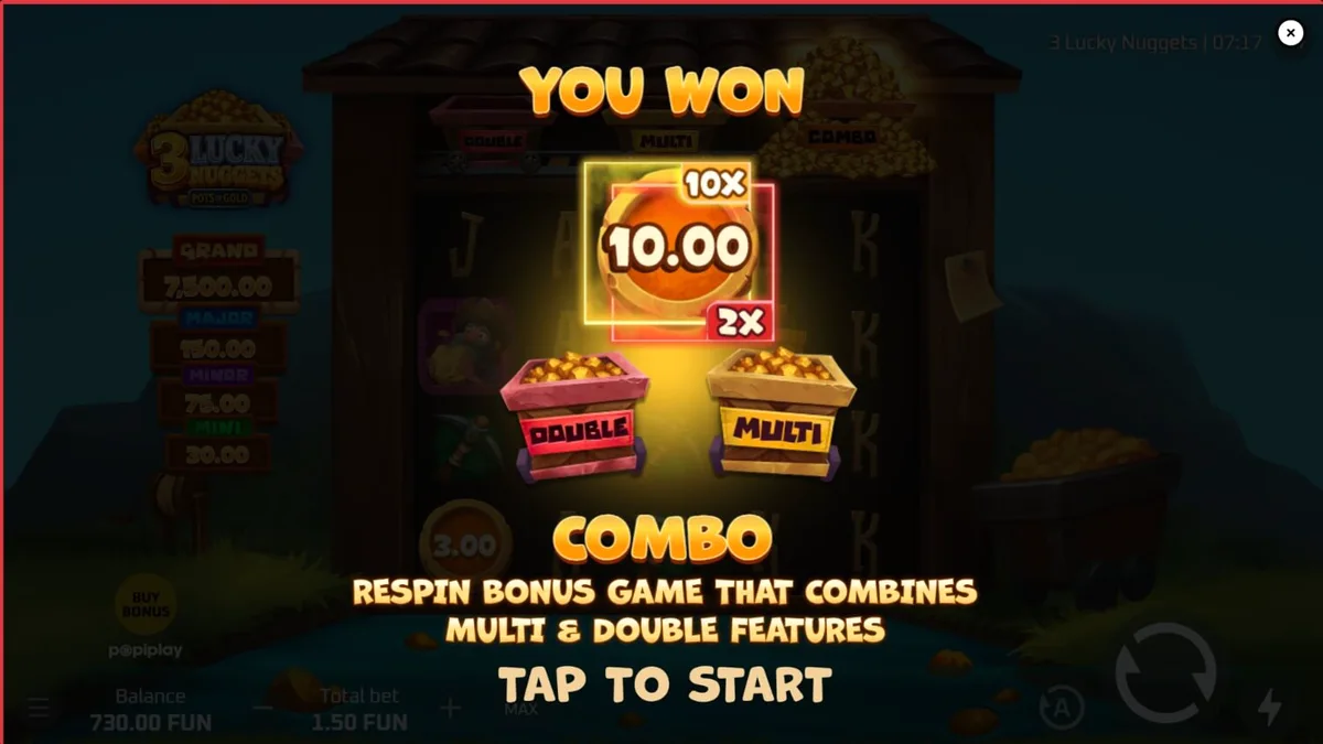 Tampilan visual slot 3 Lucky Nuggets dengan tema tambang emas